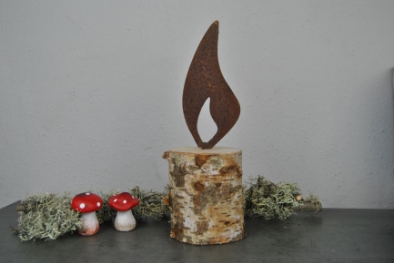 Holzkerze mit Rostflamme 25 cm